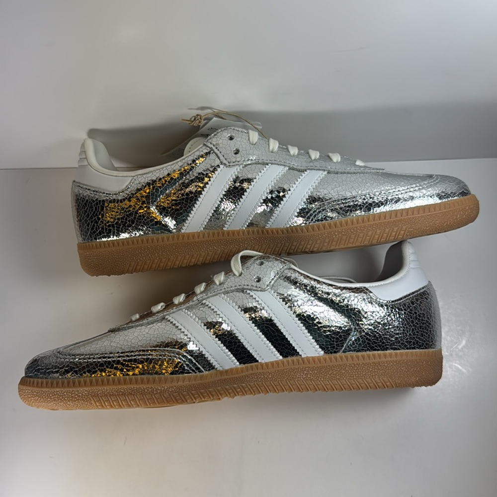 Adidas Samba OG Metallic Silver Cracked Leather Women’s Size 8 Sneakers - Picture 7 of 12